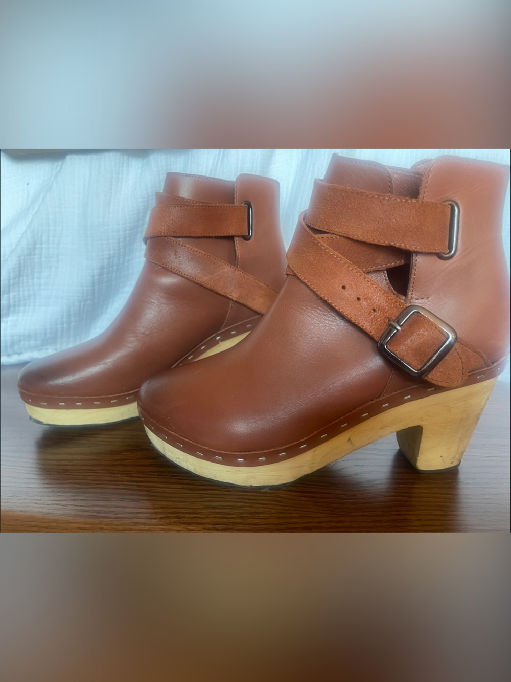 Free People Cognac Brown Leather Platform Ankle Boots